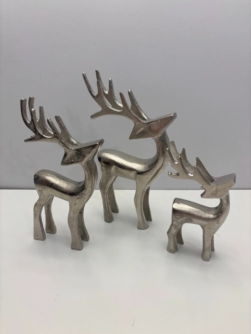 Set of 3 silver reindeer figurines